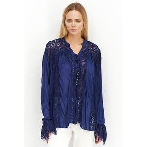FREE PEOPLE Blue Georgia Lace Tunic Top